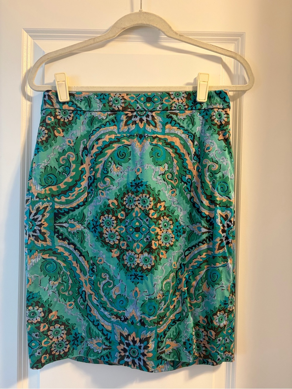 J Crew Turquoise Floral Print Pencil Skirt